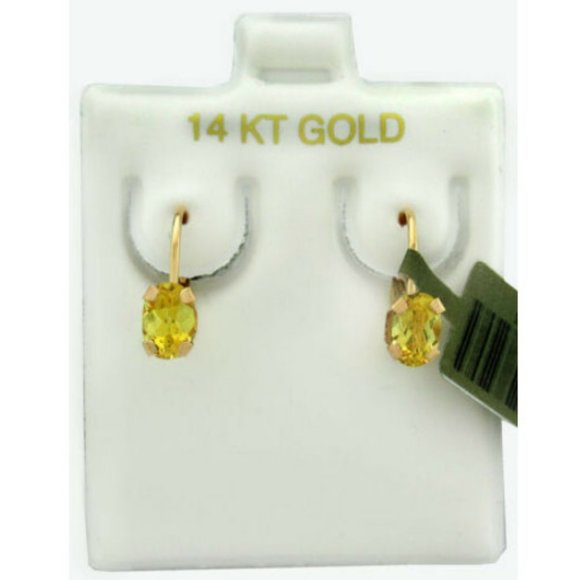Genuine 1.24 Cts Yellow Topaz Dangle Earrings 14K Gold